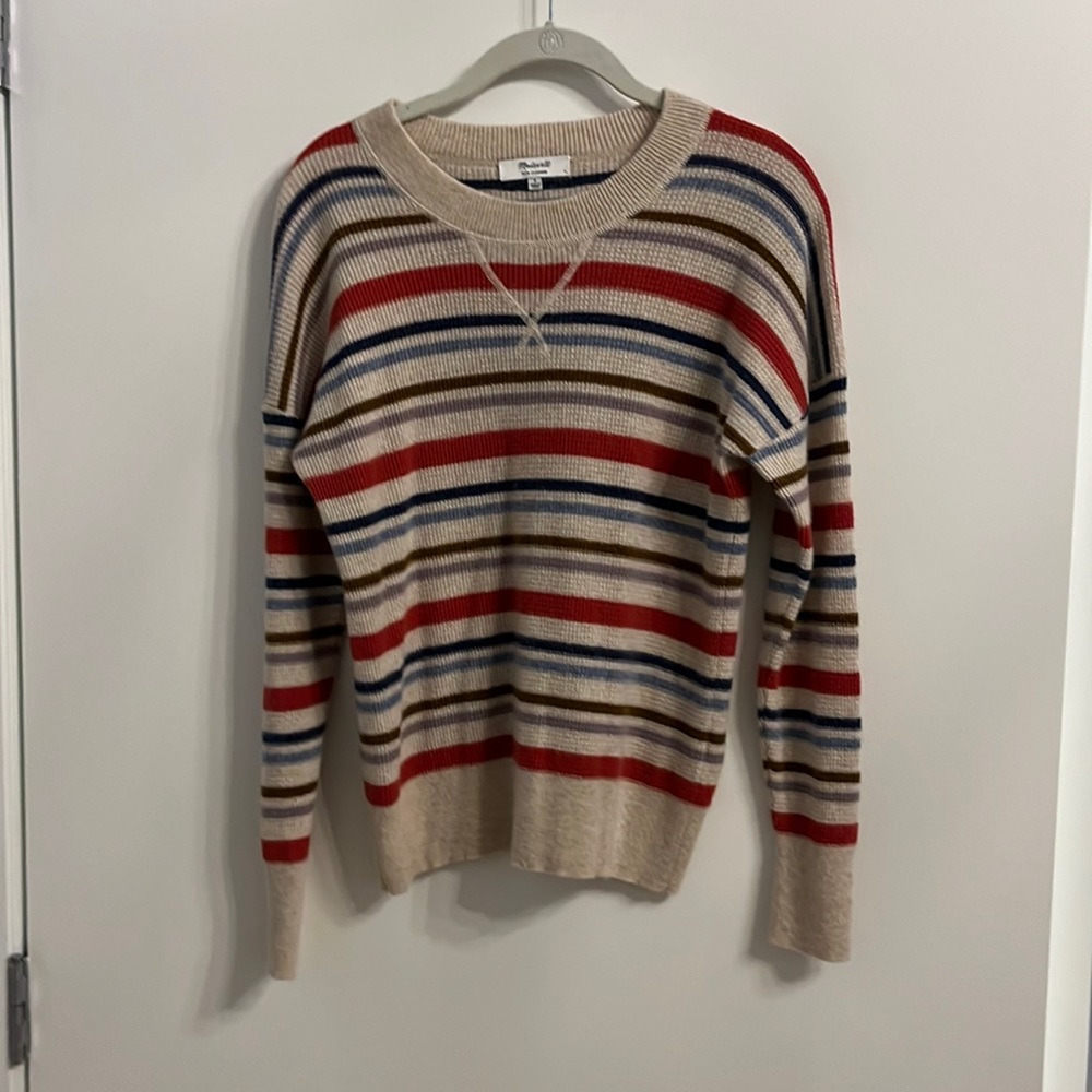 Madewell cashmere stripe sweater, cashmere sweatshirt style, size small